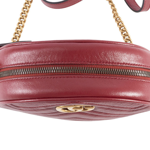 GUCCI Red Leather GG Marmont Shoulder Bag - Picture 7 of 16